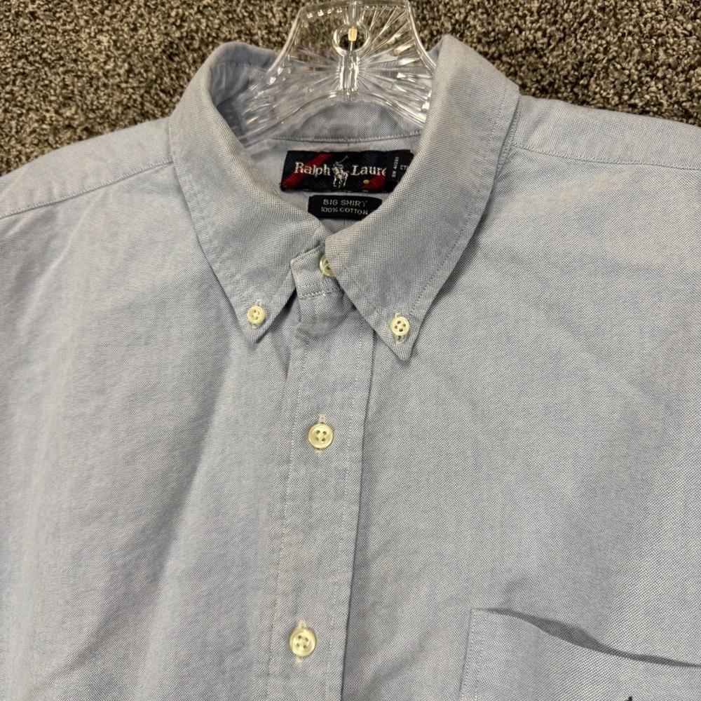 Ralph Lauren Big Shirt Mens XL Blue Chambray Cotton Oversized Chest Pocket Pony